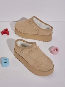 Mini mi 兒童冬季家居拖鞋帶編織帶，單腳穿脫，時尚舒適和保暖 - 米色 - 查看 5