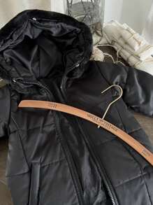 Baby Girl Black Stylish Mid-Length Jacket With Matching Handkerchief, Autumn/Winter