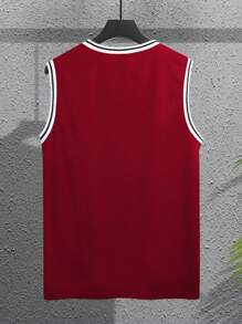 Manfinity Homme Men's Striped & Letter Print Round Neck Sleeveless Tank Top - Burgundy - View 2