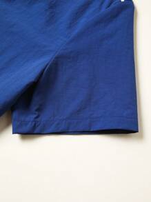 SHEIN 青少年男孩戶外運動短袖拉鍊藍色上衣，適用於露營和徒步旅行