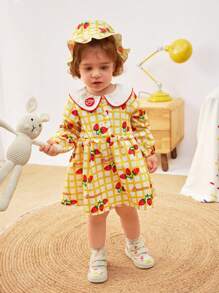 2 Chiếc Váy Họa Tiết Quả Dâu & Anh Đào Dễ Thương Cho Bé Gái Có Cổ Và Mũ Peter Pan, Mùa Thu/Đông - Màu vàng - Xem 5