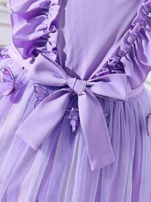 SHEIN 青少女蝴蝶3D蕾絲優雅甜美精緻連衣裙 - 紫色 - 查看 3