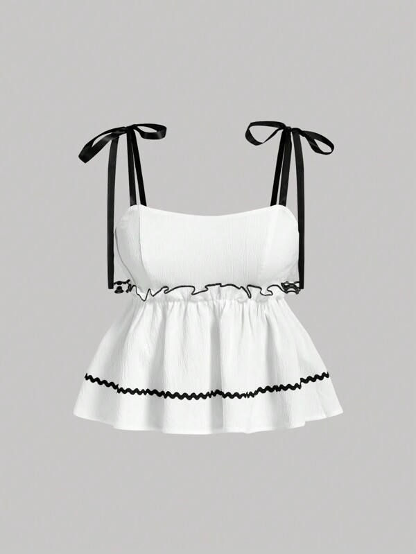 SHEIN MOD Top corto de estilo de muñeca tejido de bloque de color en blanco y negro