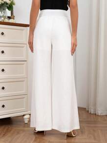 SHEIN Clasi Quần ống rộng đơn giản hàng ngày màu trơn cho nữ - Màu be - Xem 2