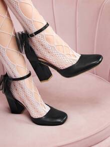 CUCCOO HITCHD Fashionable White Square Toe High Heels With Thick Heels And Bowknot Decoration For Women, Graduation Heel, Prom Heels For Summer Vacation Shoes Summer