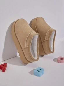Mini mi 兒童冬季家居拖鞋帶編織帶，單腳穿脫，時尚舒適和保暖 - 米色 - 查看 2