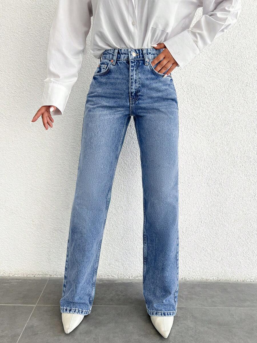 EURMUSE Women's Zipper Fly Front Jeans - Medium Wash - View 1