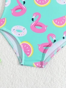 SHEIN 新生嬰兒女孩卡通火熱羽毛印花休閒坦克泳裝