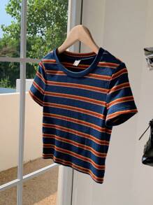 Comfortcana 彩色條紋針織女式緊身T恤 - 彩色 - 查看 4