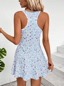 SHEIN Essnce Summer/Autumn Ladies' American Flag Independence Day Red Striped Pentagram Printed Tank Dress