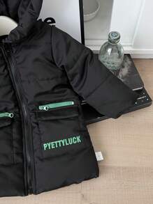 男宝宝冬季中长款休闲时尚加厚保暖棉衣 - 黑色 - 查看 6