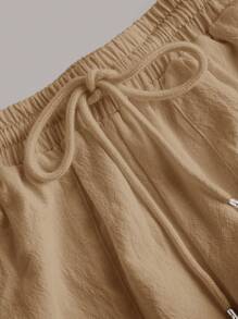 SHEIN PETITE 夏季抽绳阔腿纯色长裤 - 彩色 - 查看 7