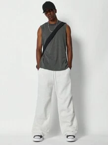 SUMWON 宽腿运动裤宽松舒适家居服健身裤腰带抽绳运动休闲冬季休闲运动 - 淺灰色 - 查看 3