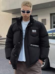 DAZY Men's Front Open Cardigan Jacket, Padded Coat Winter - Black - View 1