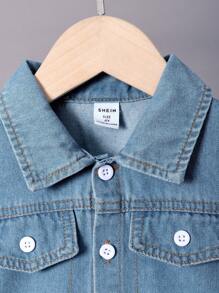 SHEIN Young Boys' Knitted Denim Vest, Short Sleeve T-Shirt And Shorts 3pcs/Set