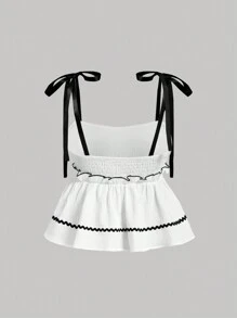 SHEIN MOD 黑色和白色拼接針織娃娃領短上衣 - 白色 - 查看 2