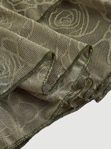 SHEIN MOD 花卉印花褶皺休閒女士無肩帶裙 - 軍綠色 - 查看 4