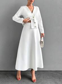RueChic 白色兩件式夾克和裙子套裝 - 白色 - 查看 4