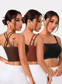 SHEIN Velisys Sport BH Tank Top für Damen in einfacher einfarbiger Farbe für den täglichen Gebrauch - Verschiedenfarbig - Übersicht 2