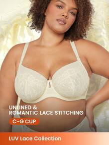 LUVLETTE 加白色性感内衣全覆盖无痕聚拢花卉蕾丝缩小胸罩
