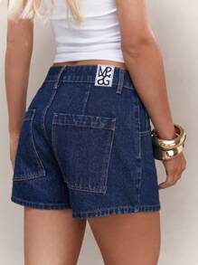 MISSGUIDED Contrast Pleat Stitch Wide Leg Denim Shorts - Blue - View 3