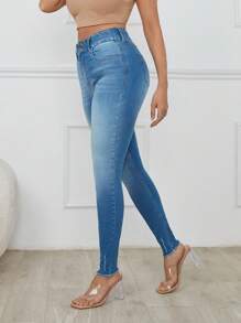 RueChic ELASTIC BELT DETAIL  DOUBLE BUTTON  SKINNY - Medium Wash - View 3