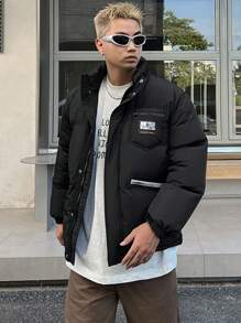 DAZY Men's Front Open Cardigan Jacket, Padded Coat Winter - Black - View 9