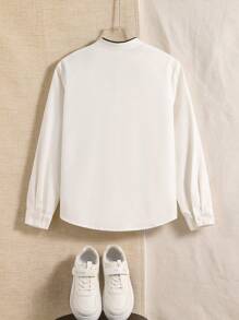 SHEIN Tween-Jungen Kinder/Casual College-Stil Farbblock Strickhemd mit rundem Ausschnitt und Knopfleiste vorne, lange Ärmel