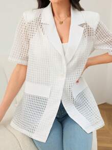 Seusyu Women's Translucent Simple Short Sleeve Regular Jacket For Daily Wear - White - View 6