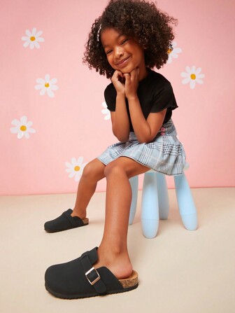 Mini mi Zueco Mula clásicos para niños, negros, con plantilla de corcho suave y ligero, fácil de poner, de lujo y atemporalmente elegante