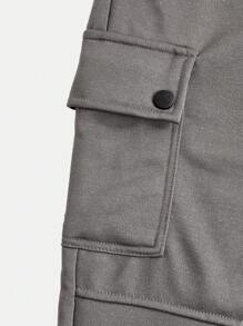 SHEIN Bermudas Casuais Esportivas e de Trabalho com Bolsos de Carga e Cintura com Cordão em Cor Lísa para Adolescentes Meninos