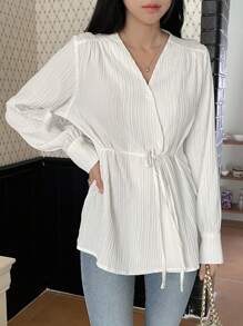 DAZY Áo sơ mi dài tay họa tiết màu trơn đơn giản dành cho doanh nhân - trắng - Xem 3