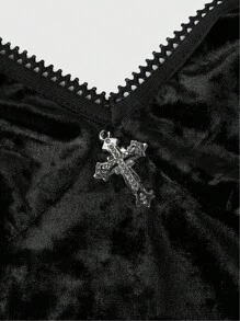 ROMWE Hippie 女士絲絨貼身背心，印有月亮和星星圖案 - 黑色 - 查看 2