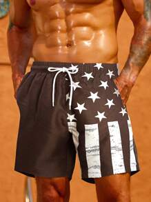 Surfspeed Shorts de playa de ajuste ancho para hombre con cordón de impresión de la bandera estadounidense para vacaciones - Multicolor - Ver 4