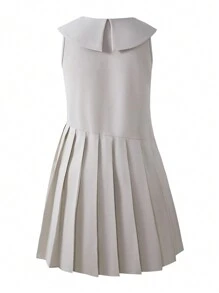 Teen Girls Woven Asymmetric + Pleated Navy Collar Dress