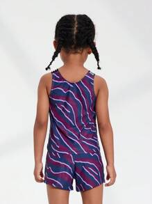 SHEIN 2pcs Young Girl Colorful Print Yoga Fitness Running Cycling Breathable Elastic Comfortable Skin-Friendly Fitted Sleeveless Top And Shorts Set