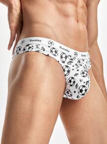 Men's Soccer Pattern Printed Boxer Briefs, Fun Underwear - White - View 6