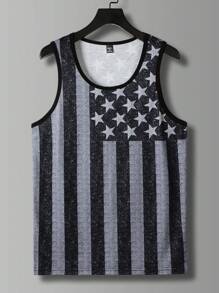 Manfinity LEGND Men's Summer American Flag Printed Colorful Graphic Round Neck Casual Sleeveless Tank Top, For Going Out, Husband