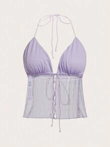 SHEIN ICON Top vintage de Y2k con lazo trasero sin espalda y malla con dobladillo partido