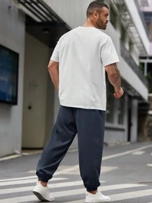 EASEVO 2pcs/Set Plus Size Men's Casual Short Sleeve T-Shirt And Drawstring Pants Set - Multicolor - View 2