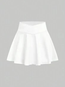 SHEIN Tween Girls' Knitted Solid Color Vest And V-Waist Skirt Sports Two-Piece Set - White - View 9