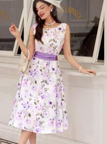 Vintamour Abiti vintage eleganti per donne taglie forti, con motivo jacquard a rose e fiocco, adatti per vacanza/festa, vestiti estivi da donna, vestiti da cerimonia, per laurea, per matrimonio come ospiti, abiti leggeri da donna per vacanze, abiti estivi da donna, abiti eleganti e formali per donne, abiti da Pasqua, di compleanno, da cerimonia