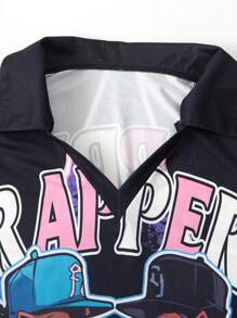 Teenage Boys' Stylish V-Neck Printed Polo Shirt