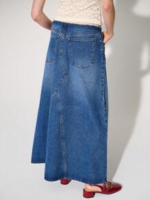 WESTFADE Premium Cut Off Cotton Denim Maxi Skirt