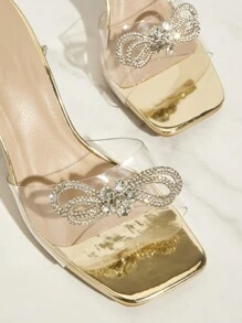 SHUZIA SEXY CLEAR RHINESTONE HEEL LACE UP OPEN TOE DRESSY PUMP - Gold - View 4