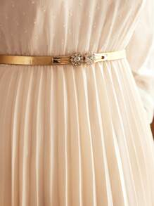 MOTF Classy VESTIDO SÓLIDO DE MANGA DE FAROL Y DOBLADILLO PLISADO - Albaricoque - Ver 3