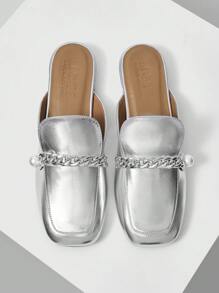 MOTF PREMIUM AND FASHIONABLE WOMEN METAL-LIKE FABRIC SQUARE-TOED FLAT SHOES