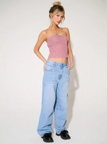 WESTFADE Quần Jeans Denim Baggy Không Co Giãn 100% Cotton Cao Cấp - Màu xanh nhạt - Xem 9