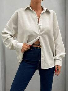 RueChic Open Placket Blouse With Tassels And Tribe Print - Beige - View 6