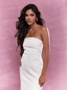 MISSGUIDED 定制麂皮露背束胸中長裙 - 白色 - 查看 3
